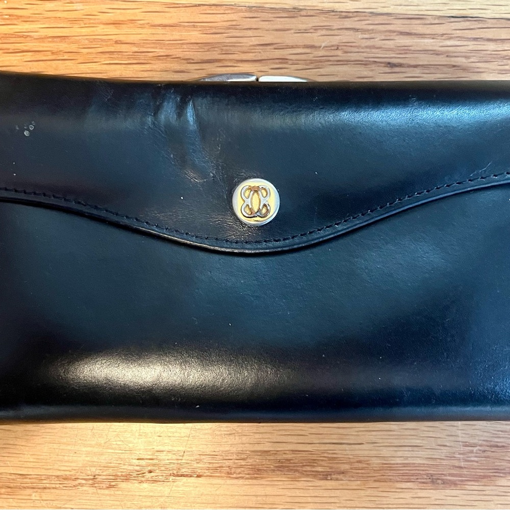 Bosca Black Leather Wallet with Gold Accent